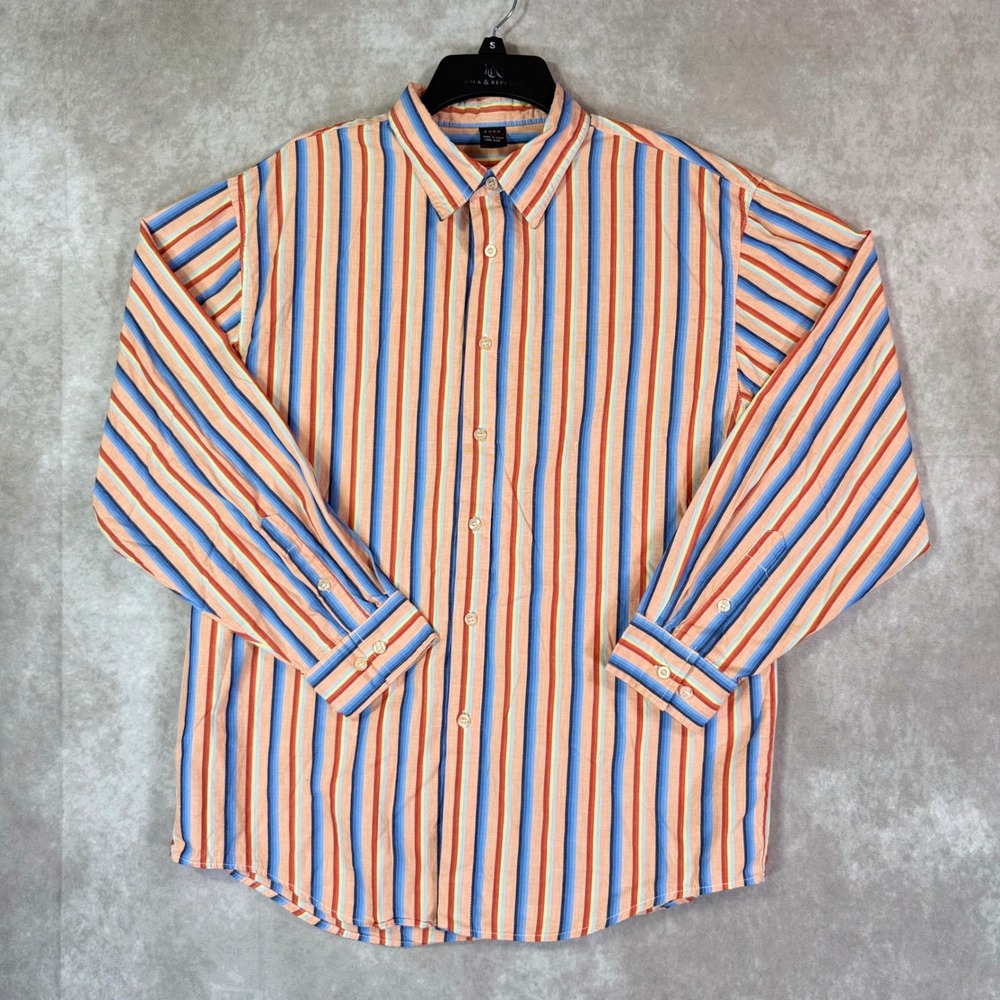 Vintage Y2K 90s FUBU Shirt Men 20 Multi Stripe Long Sleeve Button Streetwear